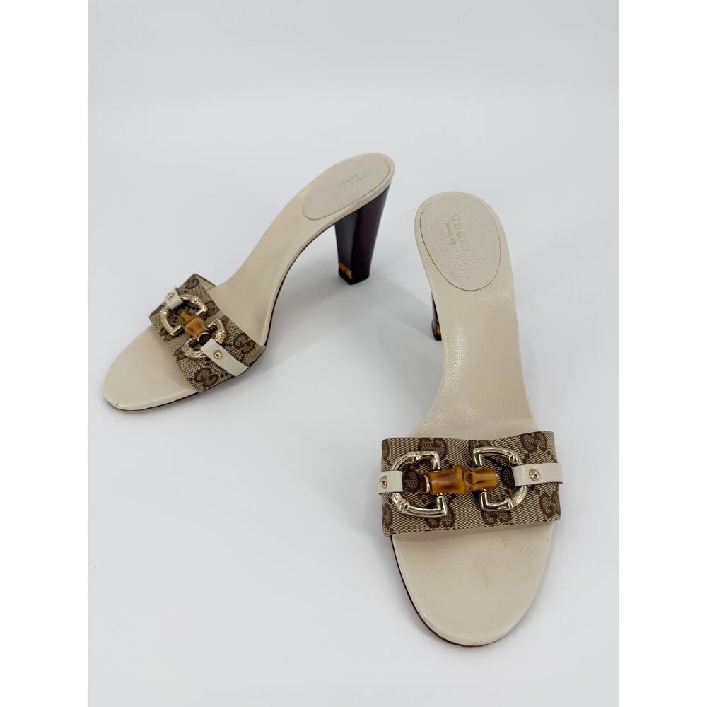 Gucci Tom Ford Monogram Horsebit Bamboo Heel Sandals Mule Slides White 39.5 9.5 - Picture 5 of 14